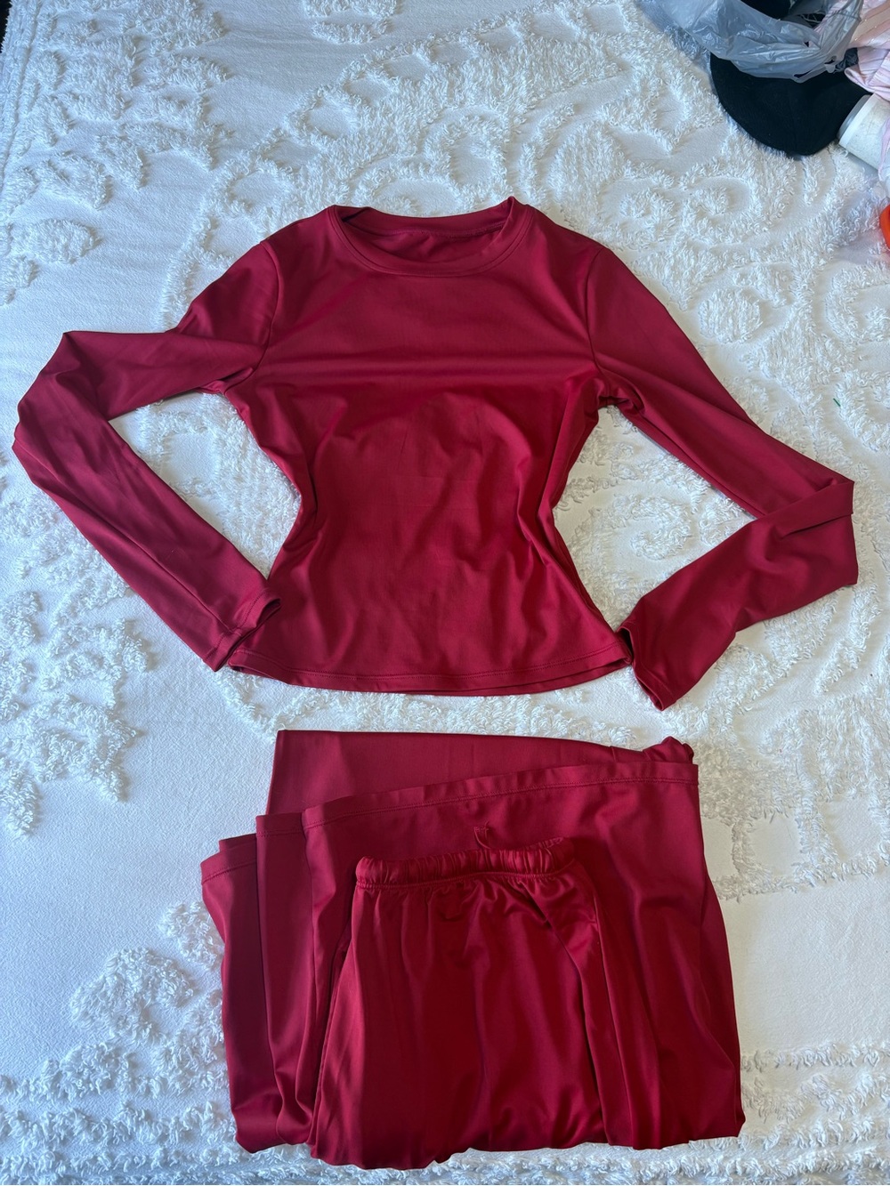 Ladies Long Sleeve Lounge Set - Burgundy